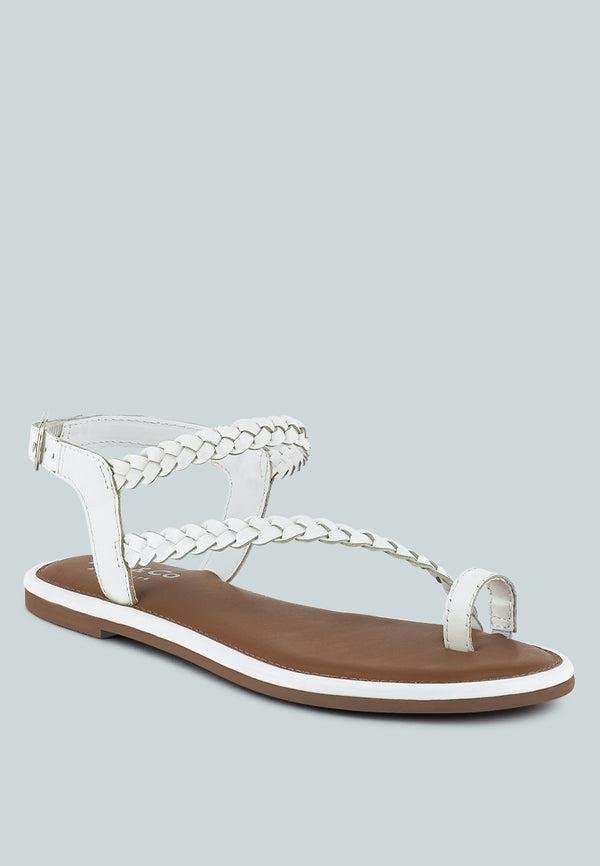 STALLONE White Braided Flat Sandals#color_white