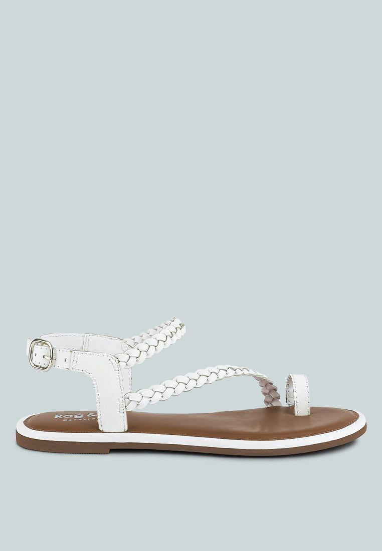 STALLONE White Braided Flat Sandals#color_white