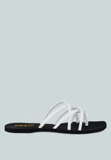 SWEETIN White Strappy Flat Slip On Sandals#color_white