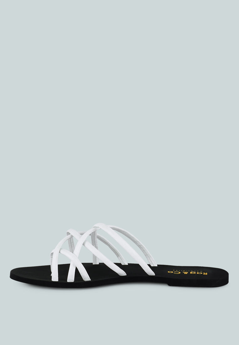 SWEETIN White Strappy Flat Slip On Sandals#color_white