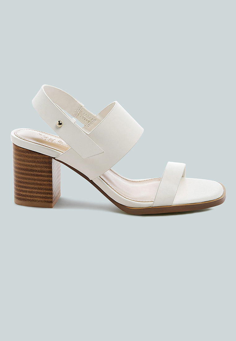 GERTUDE Slingback Block Heel Leather Sandal in White-White