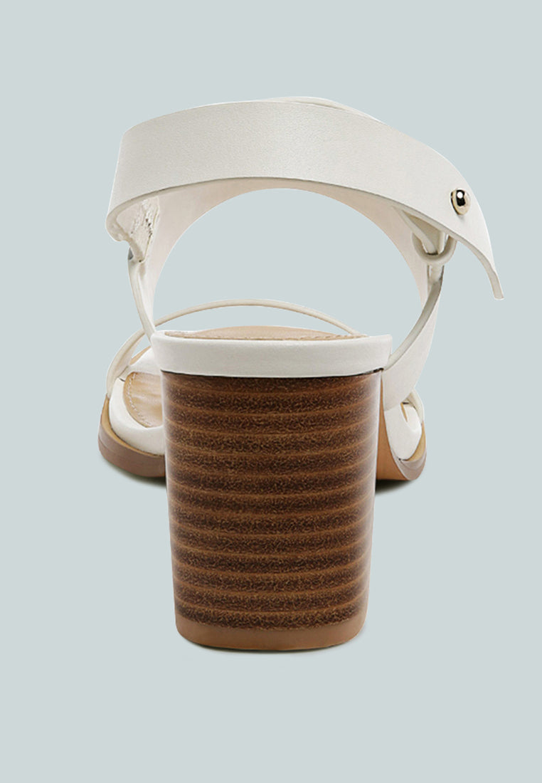 GERTUDE Slingback Block Heel Leather Sandal in White-White