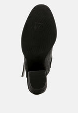 TARRAH Black Stacked Heel Mules with Adjustable Buckle-Black