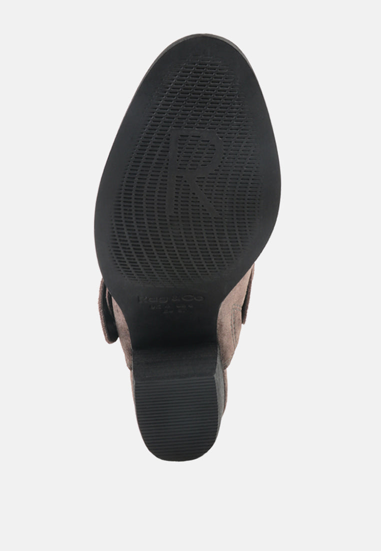 TARRAH Grey Stacked Heel Mules with Adjustable Buckle-Grey