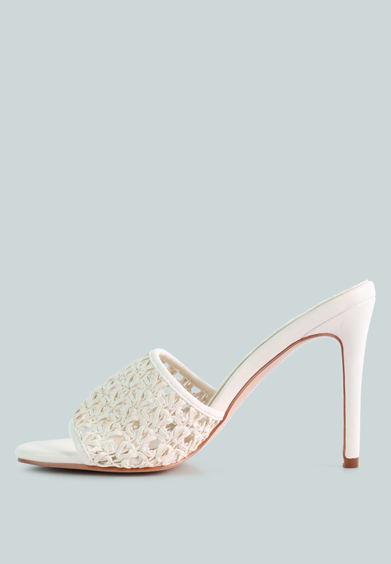 TEASE Off White Woven Heeled Slides_Off White