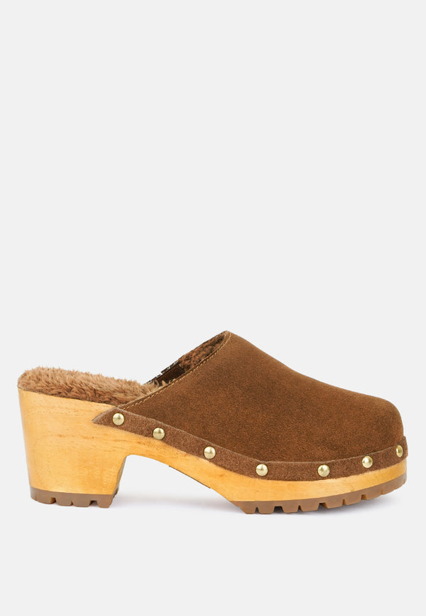 TULLEY Suede Clog Mules in Tan-Tan