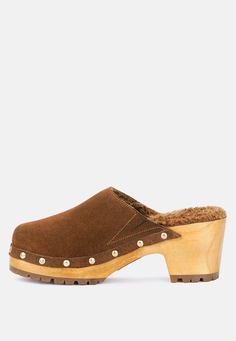 TULLEY Suede Clog Mules in Tan-Tan