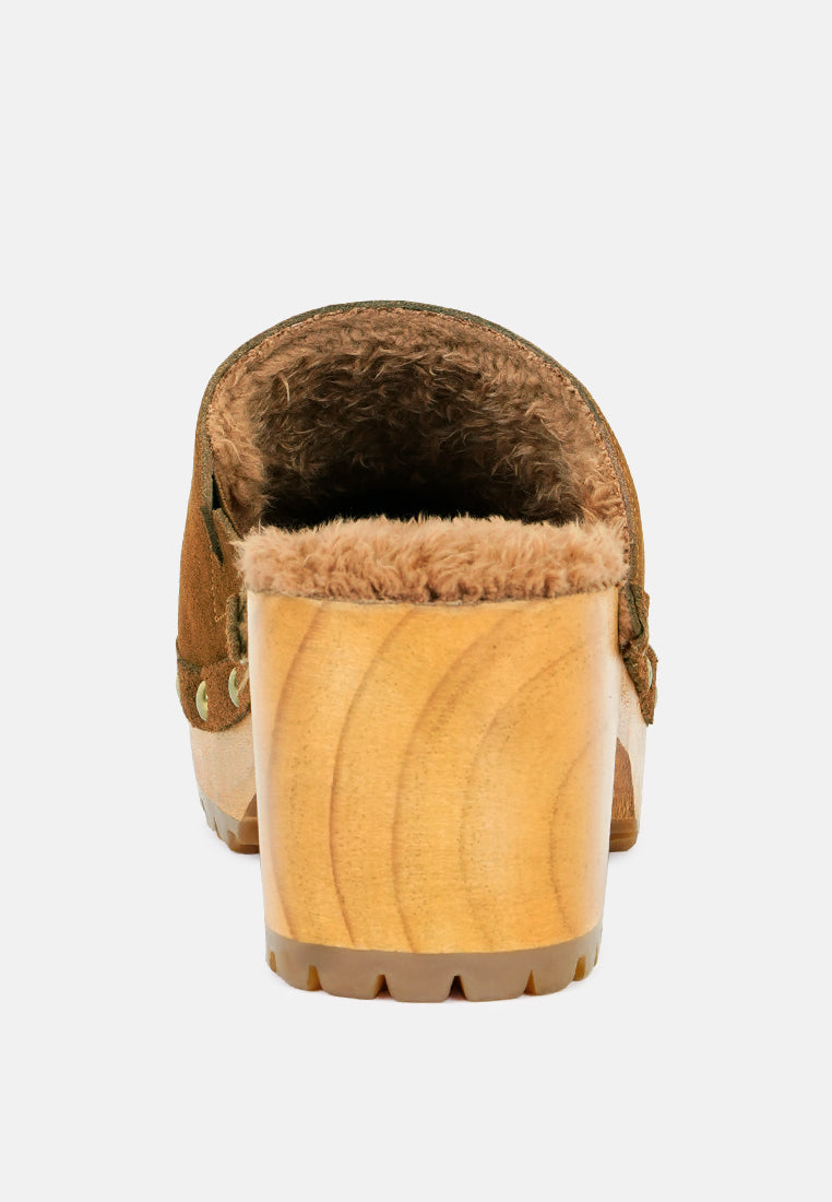 TULLEY Suede Clog Mules in Tan-Tan