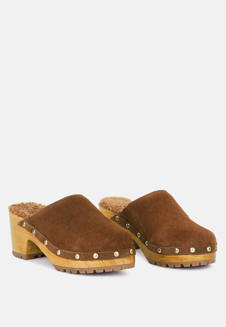 TULLEY Suede Clog Mules in Tan-Tan