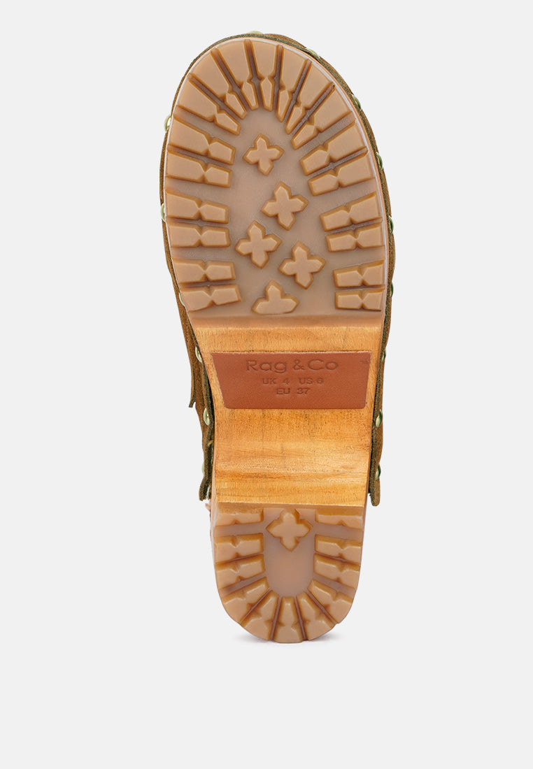 TULLEY Suede Clog Mules in Tan-Tan