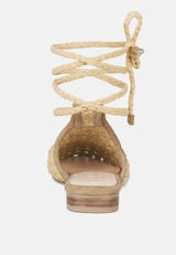 TUTSI Nude Handwoven Honeycomb Cotton Tie Up Mule Flats#color_nude