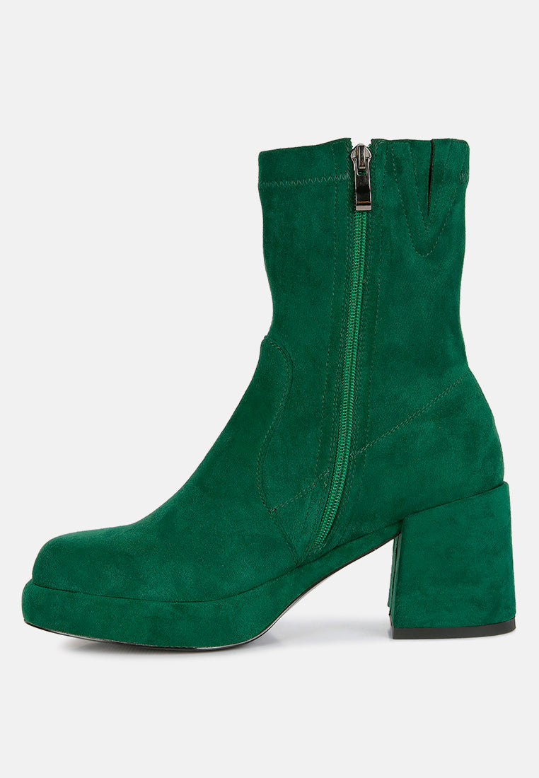 TWO-CUBES Dark Green Suede Platform Ankle Boots#color_dark green