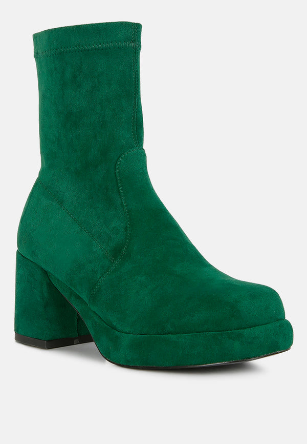 TWO-CUBES Dark Green Suede Platform Ankle Boots#color_dark-green
