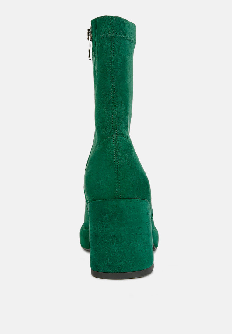 TWO-CUBES Dark Green Suede Platform Ankle Boots#color_dark green