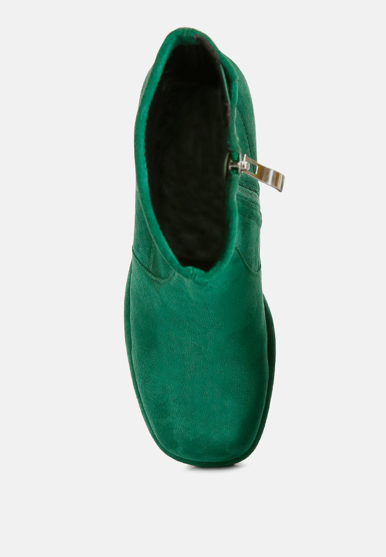 TWO-CUBES Dark Green Suede Platform Ankle Boots#color_dark green