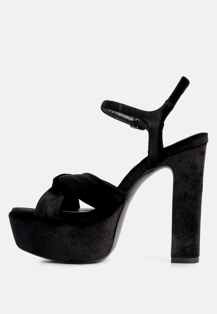 LIDDEL Black Velvet High Block Heeled Sandals_Black