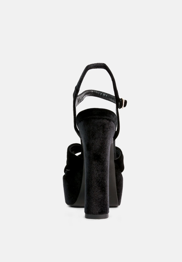 LIDDEL Black Velvet High Block Heeled Sandals_Black