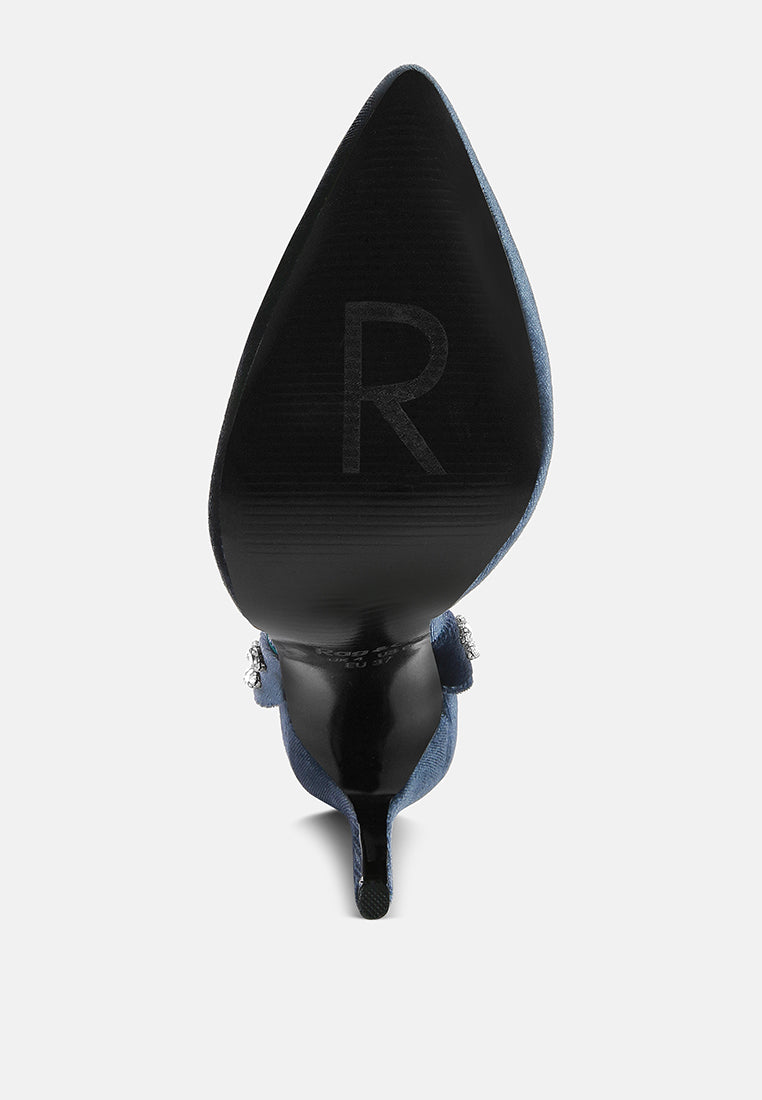 WALLIS Blue Velvet Diamante Stud Tie Up Sandals_Blue