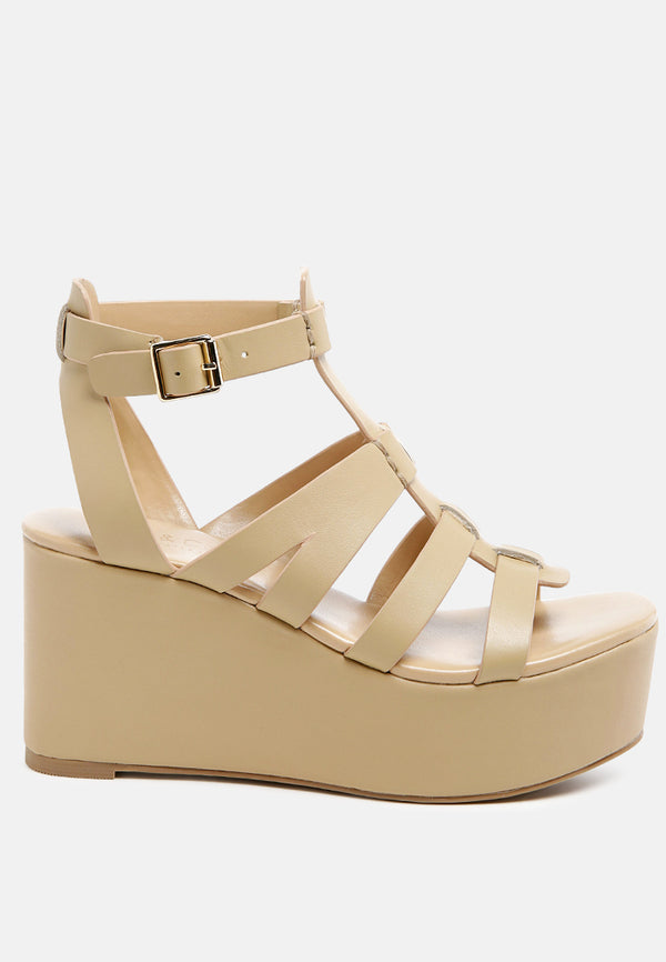 WINDRUSH Cage Wedge Leather Sandal in Nude-Nude