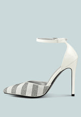 NOBLES White High Heeled Patent Diamante Sandals_White
