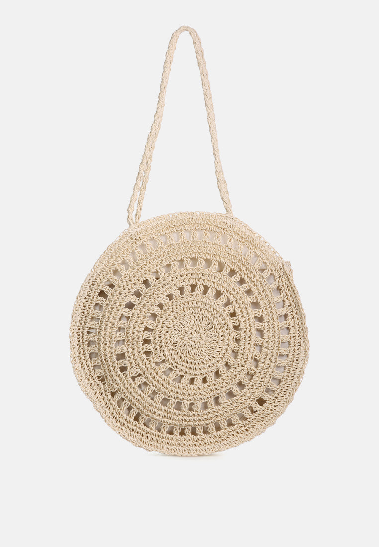 wild fiber handmade paper crochet round bag#color_beige