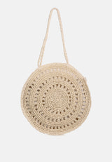 wild fiber handmade paper crochet round bag#color_beige