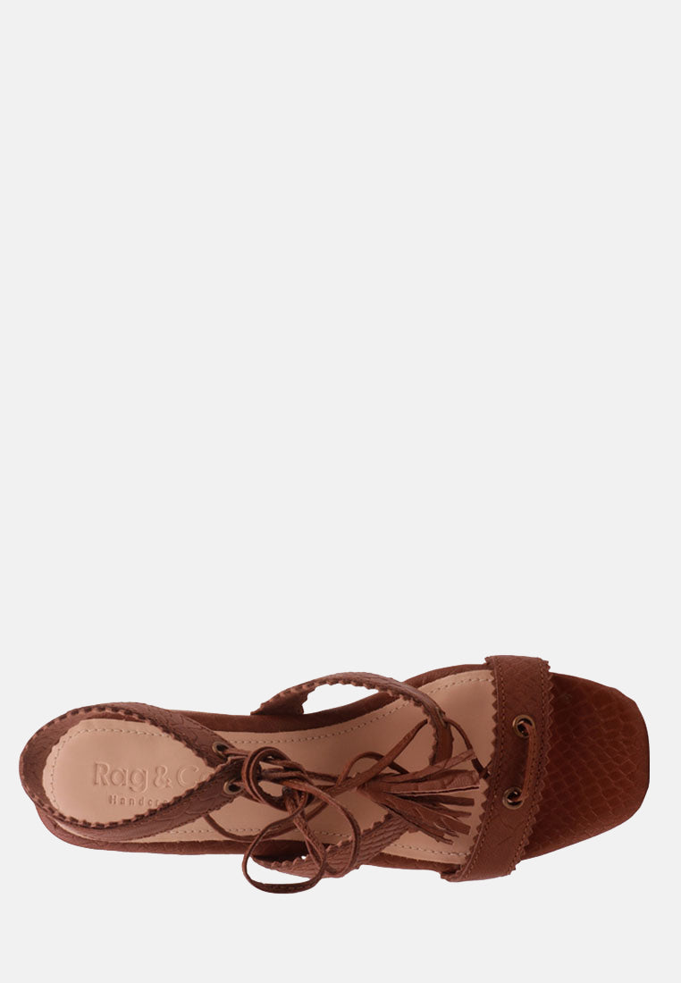 ZENA Brown Croc Texture Leather Sandal-Brown