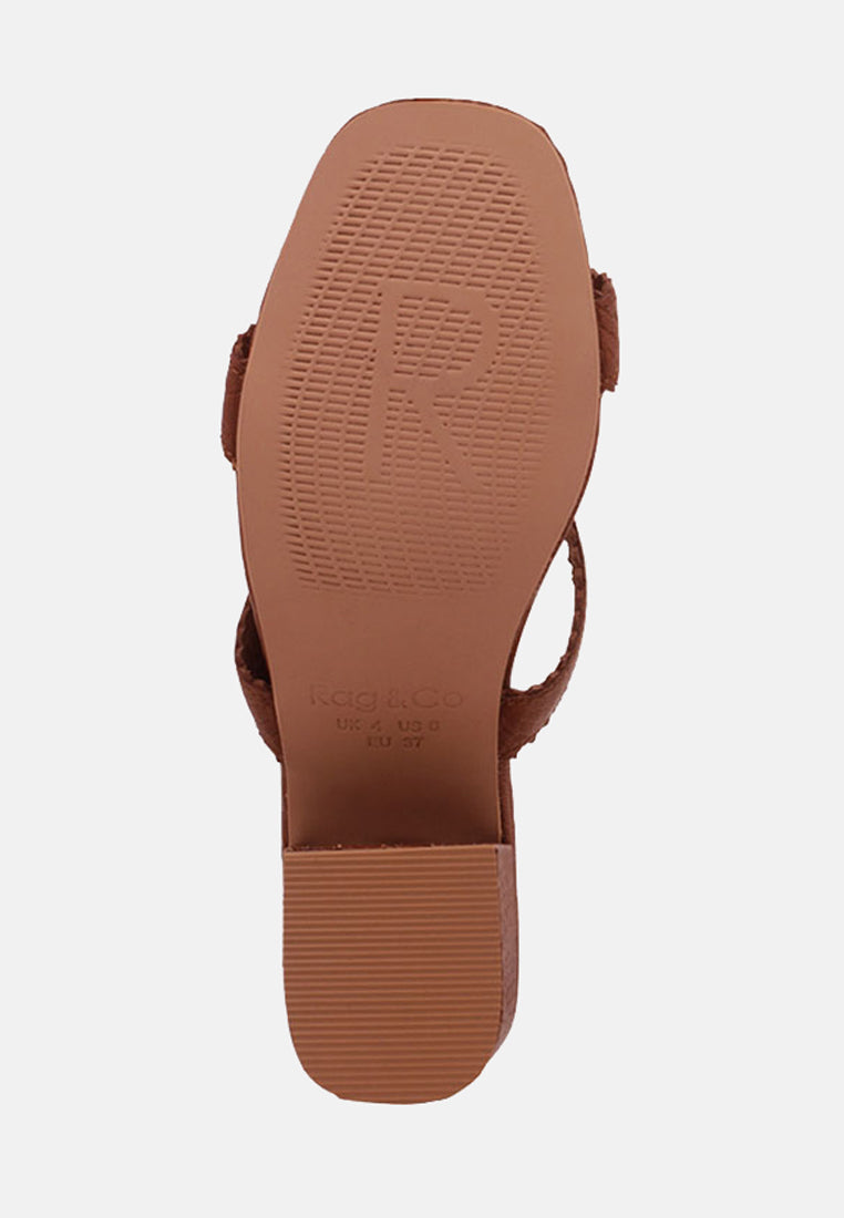 ZENA Brown Croc Texture Leather Sandal-Brown