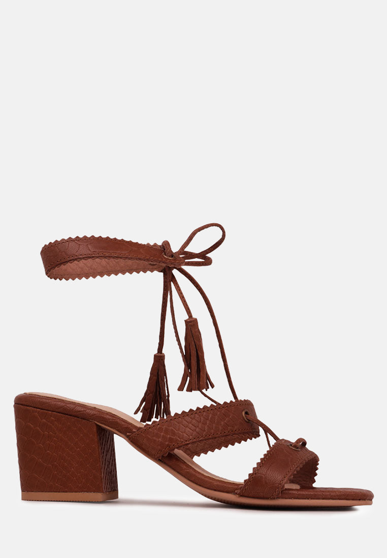 ZENA Brown Croc Texture Leather Sandal-Brown