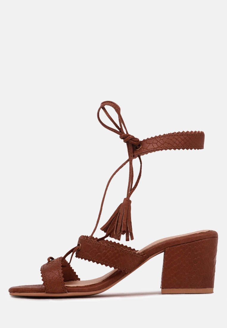 ZENA Brown Croc Texture Leather Sandal-Brown
