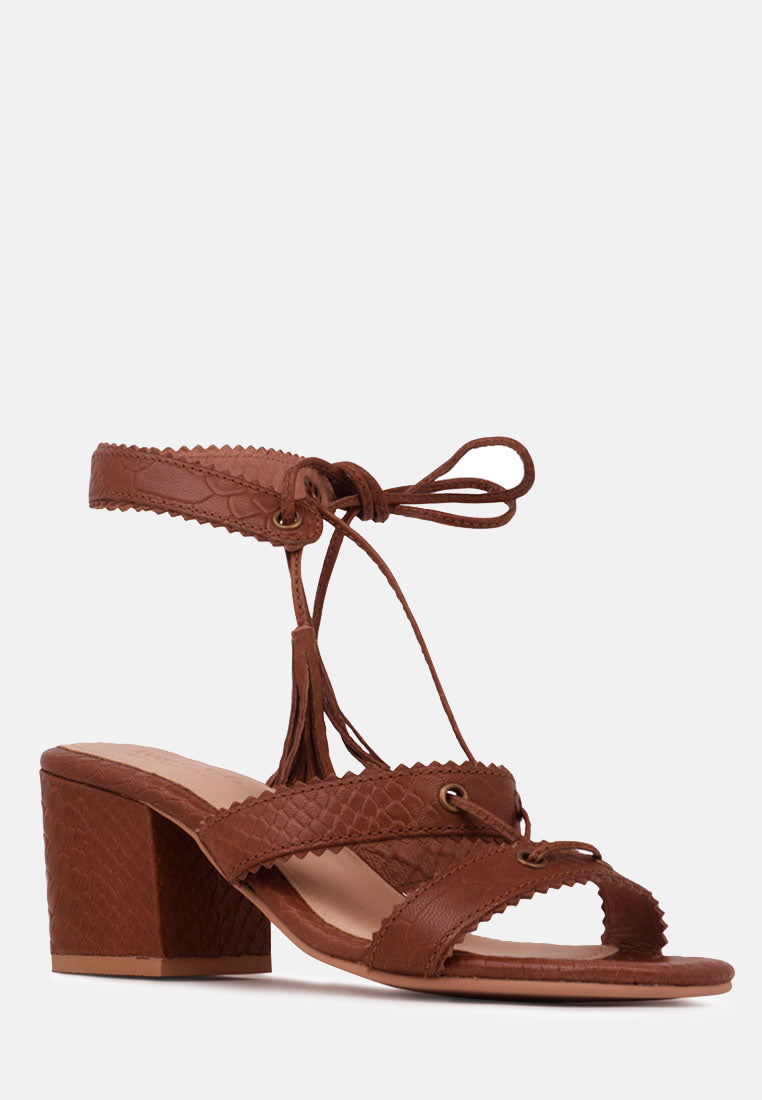 ZENA Brown Croc Texture Leather Sandal-Brown
