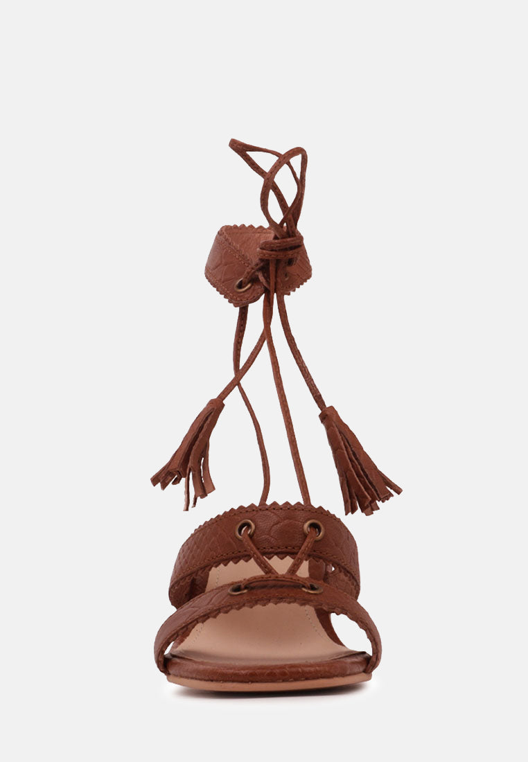 ZENA Brown Croc Texture Leather Sandal-Brown