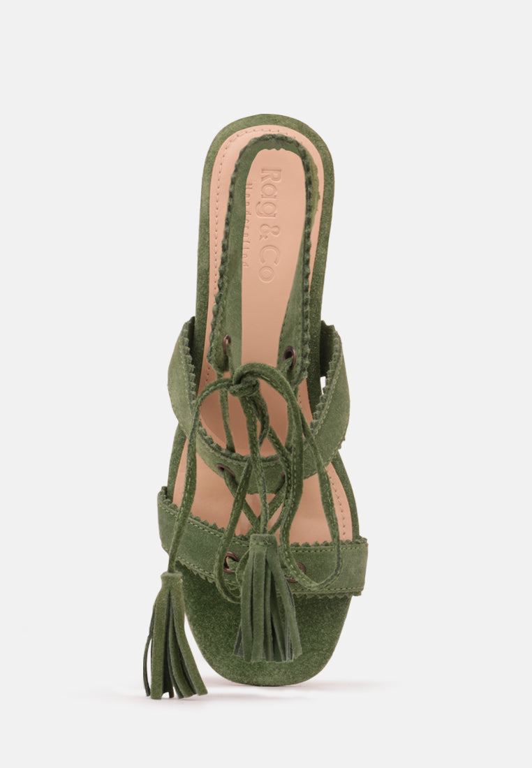ZENA Green Suede Leather Sandal-Green
