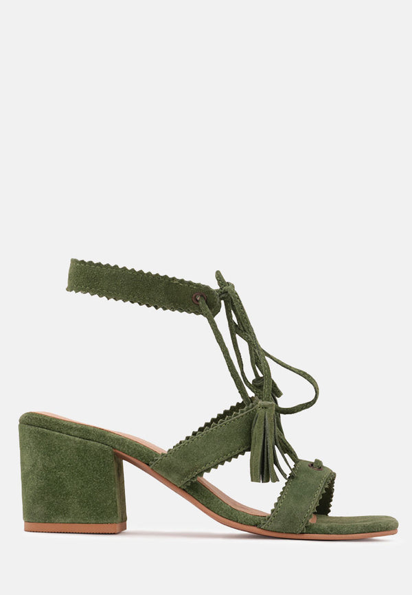 ZENA Green Suede Leather Sandal-Green