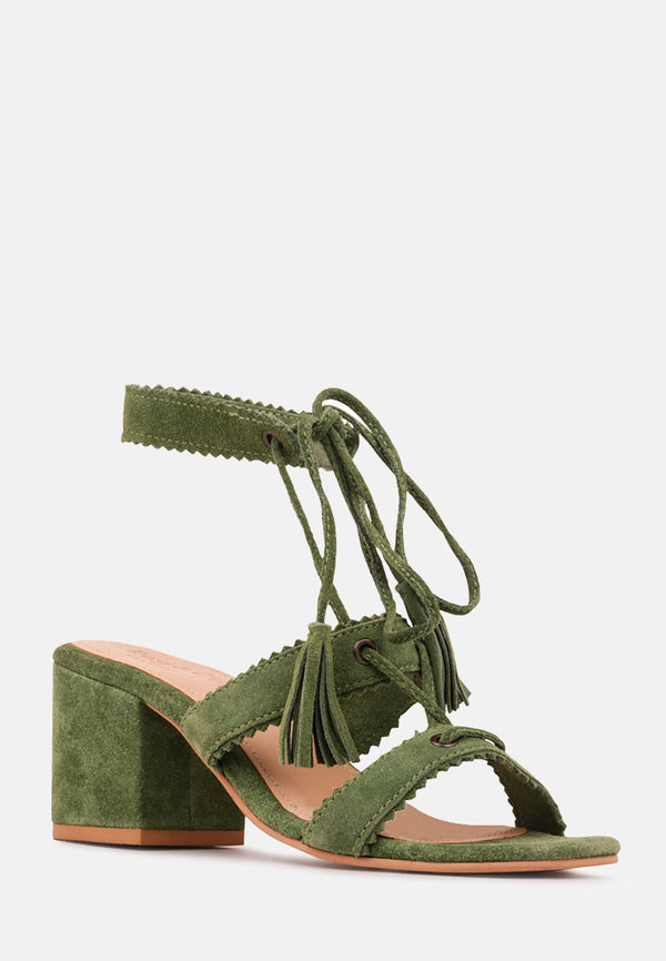 ZENA Green Suede Leather Sandal-Green