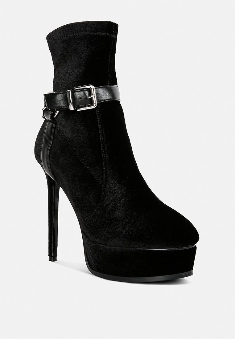 ZEPPELIN Black High Platform Velvet Ankle Boots#color_black