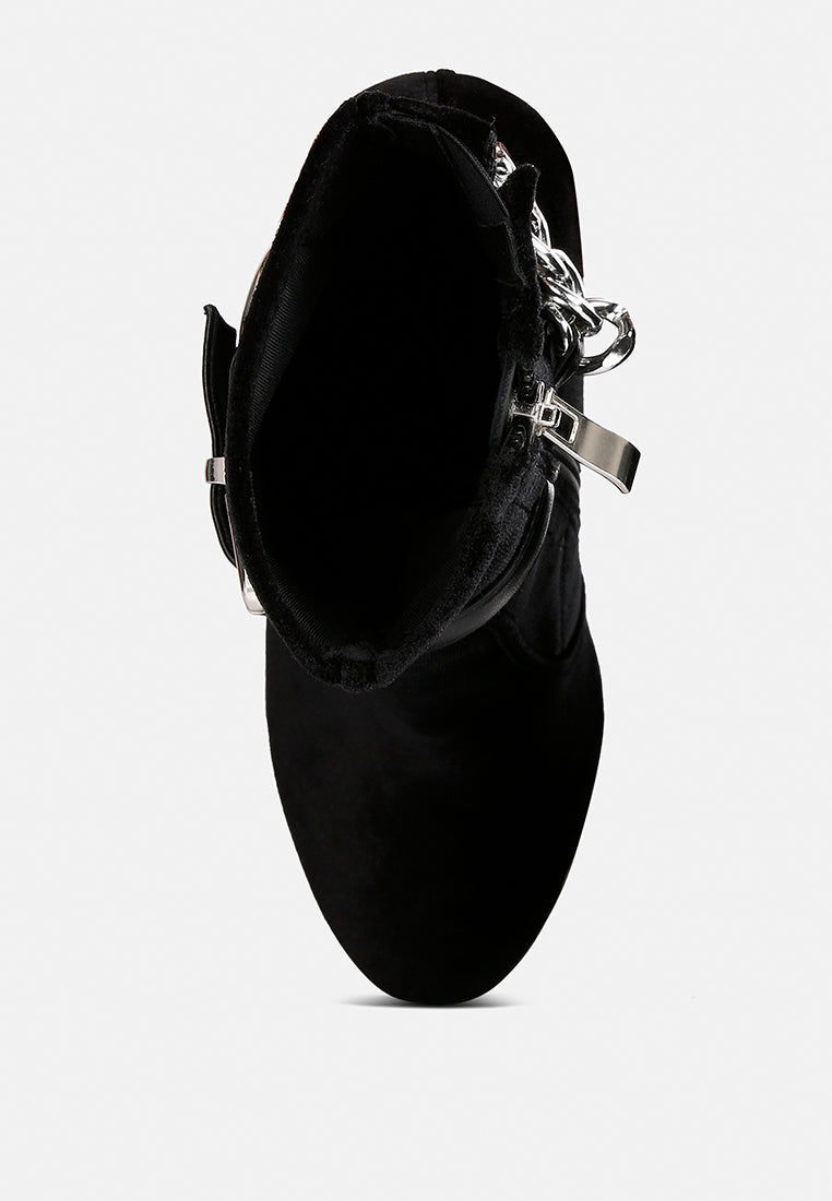 ZEPPELIN Black High Platform Velvet Ankle Boots#color_black