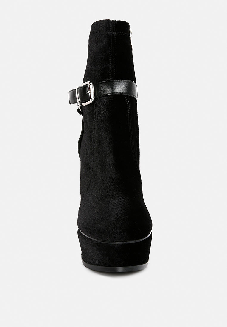 ZEPPELIN Black High Platform Velvet Ankle Boots#color_black