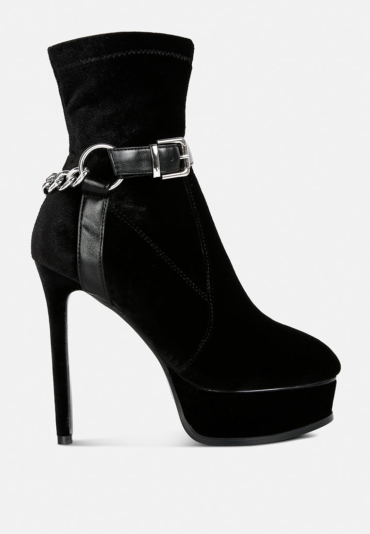 ZEPPELIN Black High Platform Velvet Ankle Boots#color_black