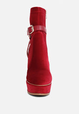 ZEPPELIN Red High Platform Velvet Ankle Boots
