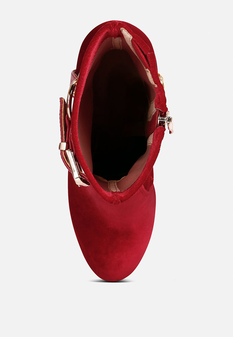 ZEPPELIN Red High Platform Velvet Ankle Boots