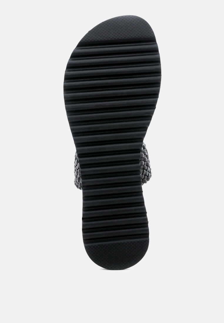 ZINA Black Braided Leather Flat Sandal-Black