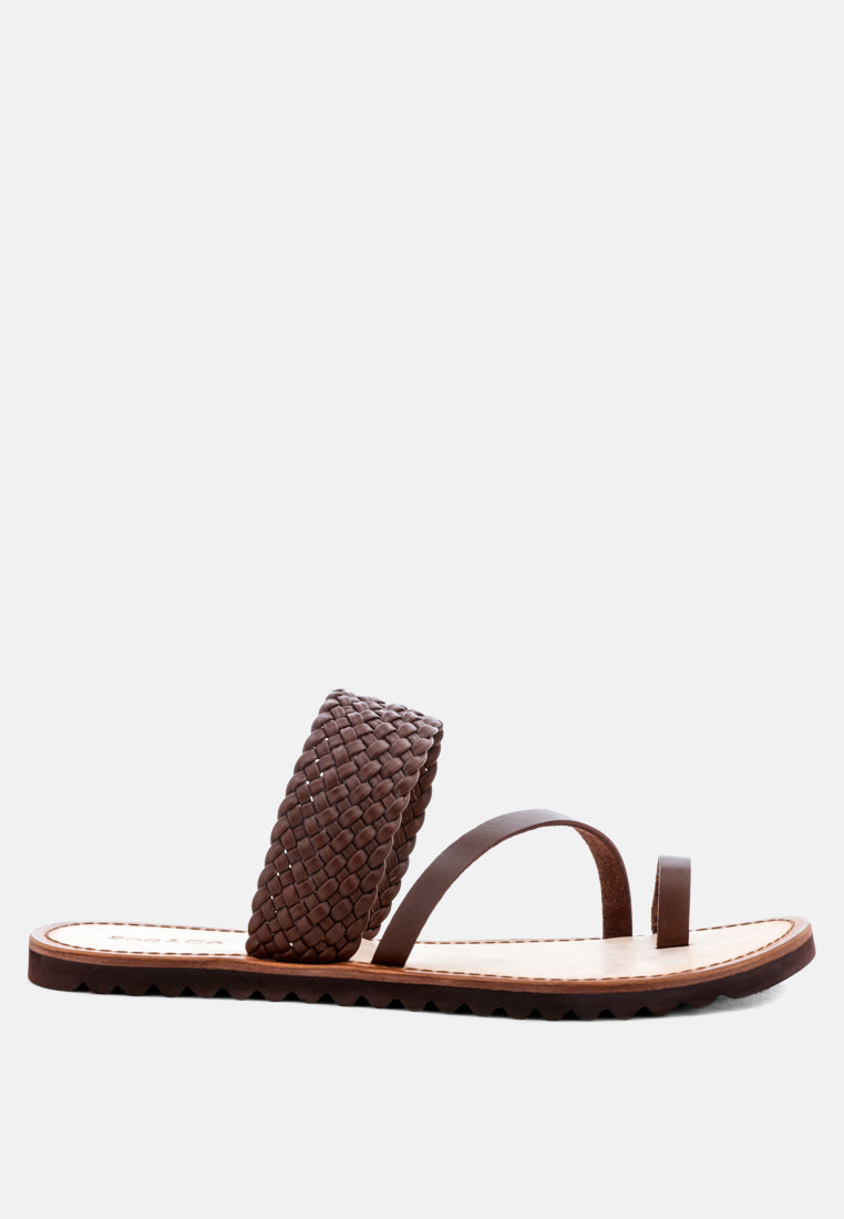ZINA Brown Braided Leather Flat Sandal-Brown