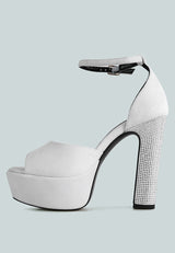 BEATY White Studded Suede High Block Heeled Sandals_White