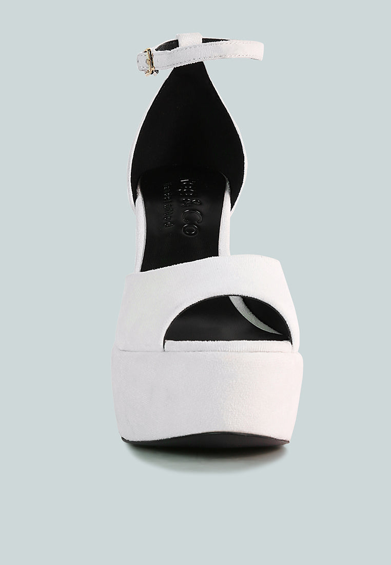 BEATY White Studded Suede High Block Heeled Sandals_White