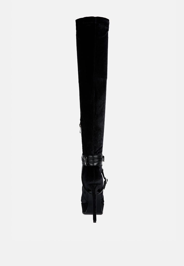 bison black high platform heeled long boots#color_black