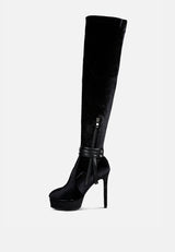 bison black high platform heeled long boots#color_black
