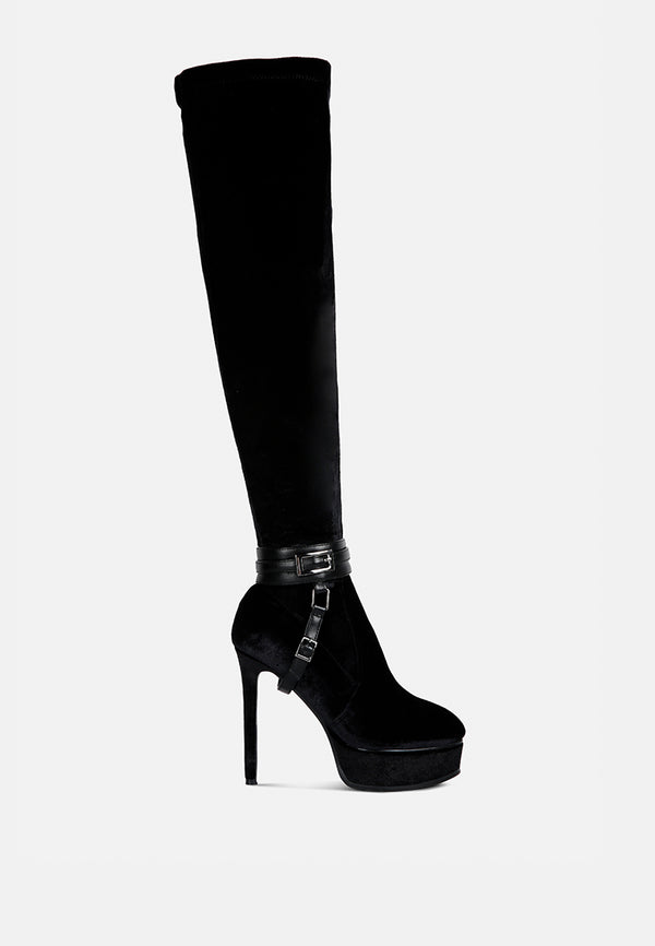 bison black high platform heeled long boots#color_black