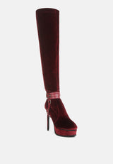 bison burgundy high platform heeled long boots#color_burgundy