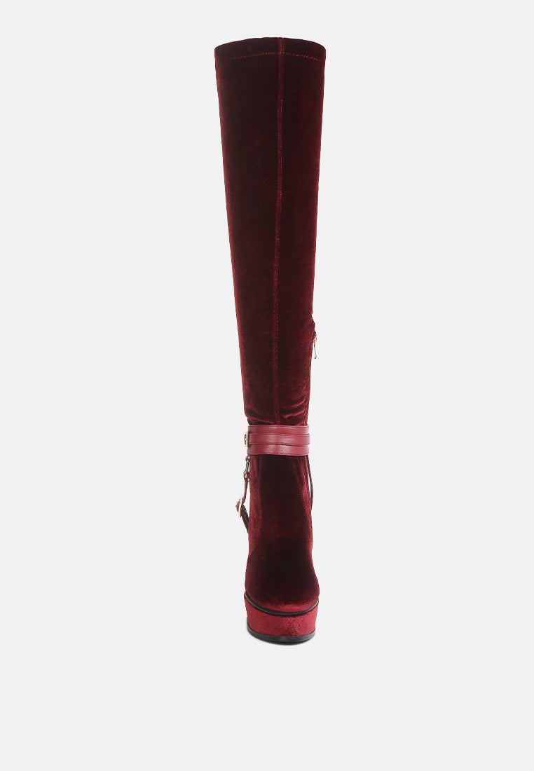bison burgundy high platform heeled long boots#color_burgundy